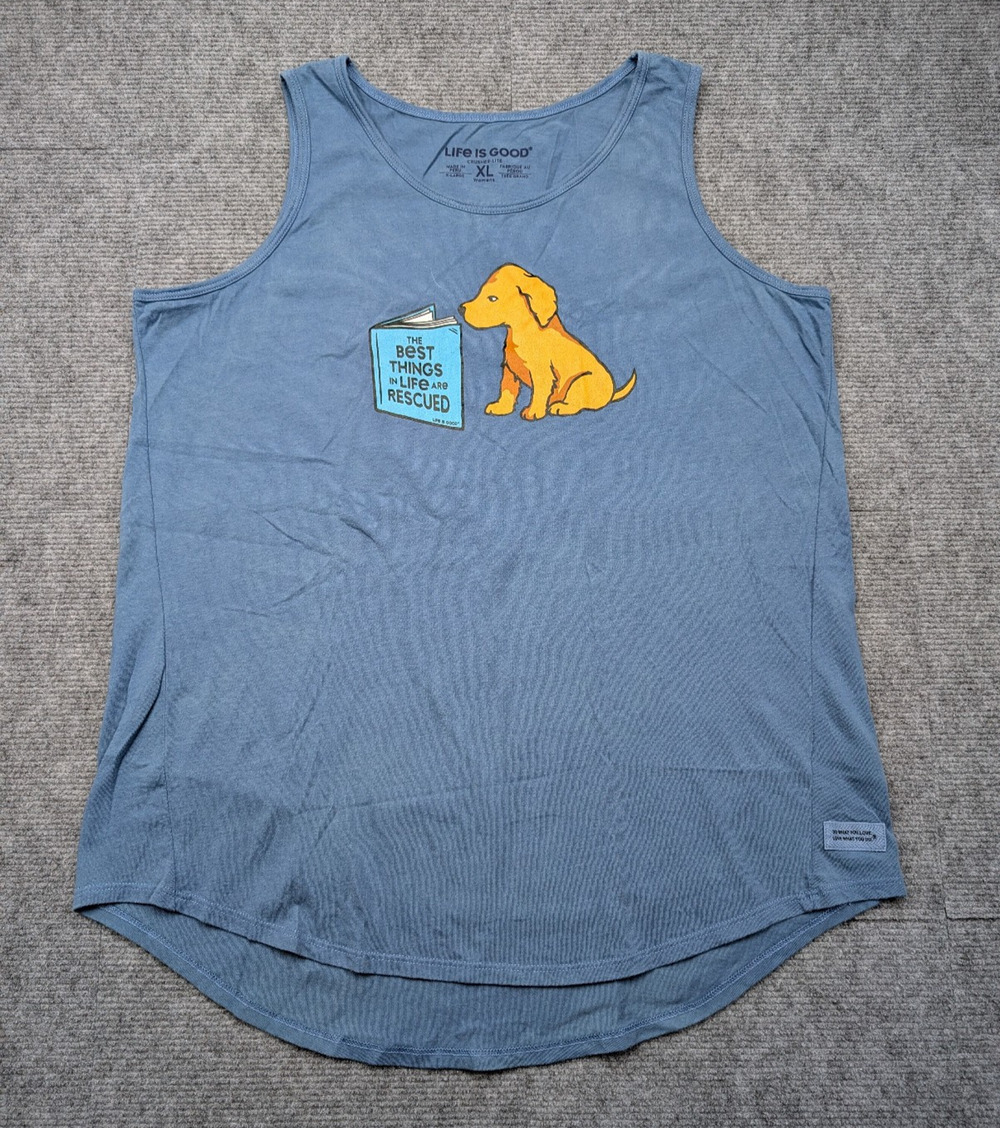 Life Is Good Tank Top Women XL Crusher Lite Rescue Dog Loger Gift Graphic Puppy